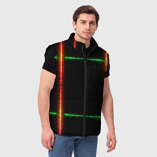 Мужской жилет Color green orange lines / 3D-Черный – фото 3