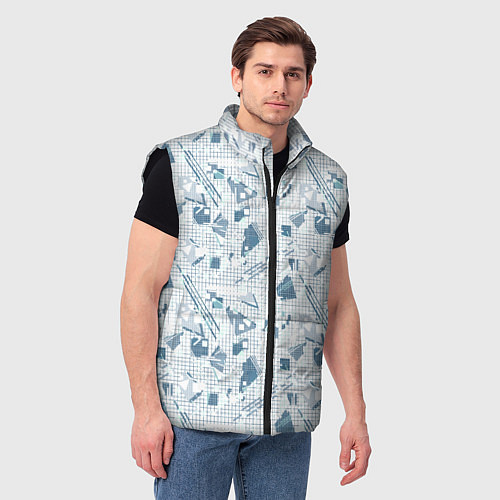 Мужской жилет Мемфис синий с серым клетчатый геометрический узор / 3D-Черный – фото 3