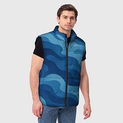 Мужской жилет Синие волнистые линии в виде камуфляжа, цвет: 3D-черный — фото 2