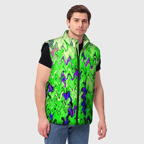 Мужской жилет Ярко-зелёный стекающая абстаркция / 3D-Черный – фото 3
