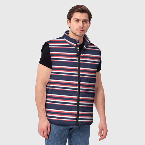 Мужской жилет Полосы сине-кораловые / 3D-Черный – фото 3