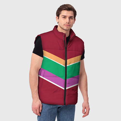 Мужской жилет Тёмный красный с полосами / 3D-Черный – фото 3