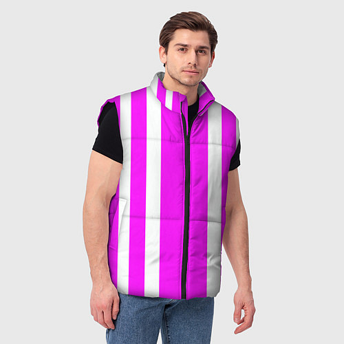 Мужской жилет Color white pink stripes / 3D-Черный – фото 3