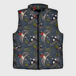 Мужской жилет Дятлы и цветы, цвет: 3D-черный