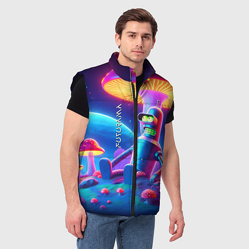 Мужской жилет Робот-сгибальщик Бендер находится под неоновым мух / 3D-Черный – фото 3