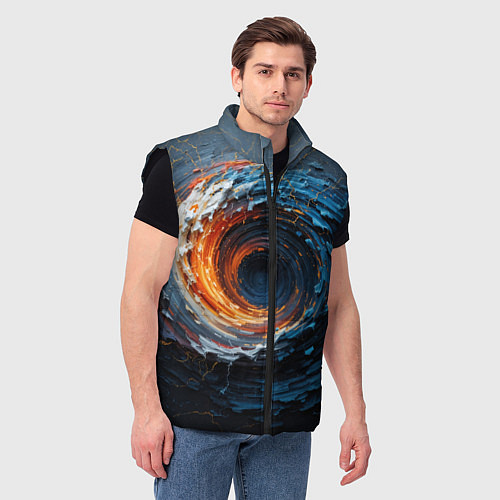 Мужской жилет Краска синяя и оранжевая в форме вихря / 3D-Черный – фото 3