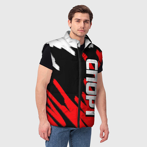 Мужской жилет Спорт бело-чёрно-красный штрихи / 3D-Черный – фото 3