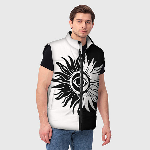 Мужской жилет Солнце черно-белое / 3D-Черный – фото 3