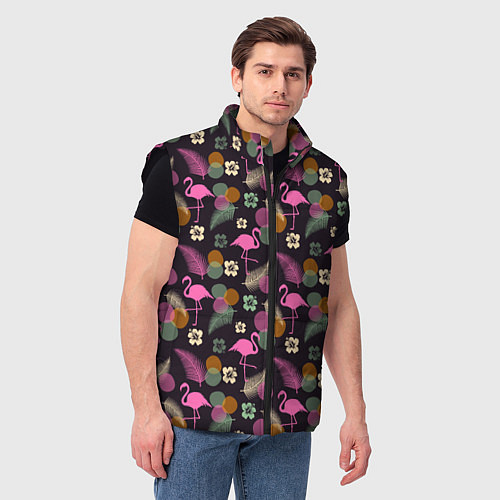 Мужской жилет Фламинго и листья на темно-синем / 3D-Черный – фото 3
