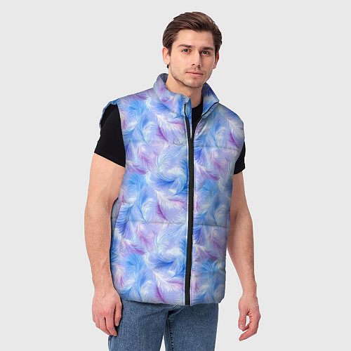 Мужской жилет Узор из голубых и сиреневых перьев / 3D-Черный – фото 3