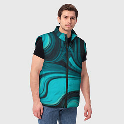 Мужской жилет Мраморный малахитовый узор из изумрудных разводов, цвет: 3D-черный — фото 2