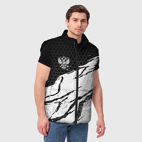 Мужской жилет Россия - черно-белый герб / 3D-Черный – фото 3