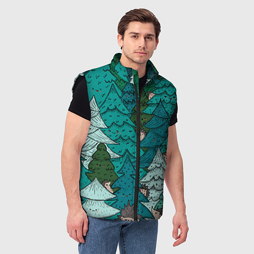Мужской жилет Ежи в еловом лесу / 3D-Черный – фото 3