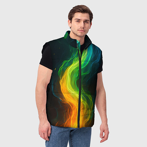 Мужской жилет Разноцветное пламя / 3D-Черный – фото 3