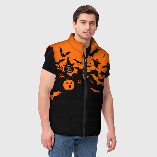 Мужской жилет Хэллоуин тыквы и призраки / 3D-Черный – фото 3
