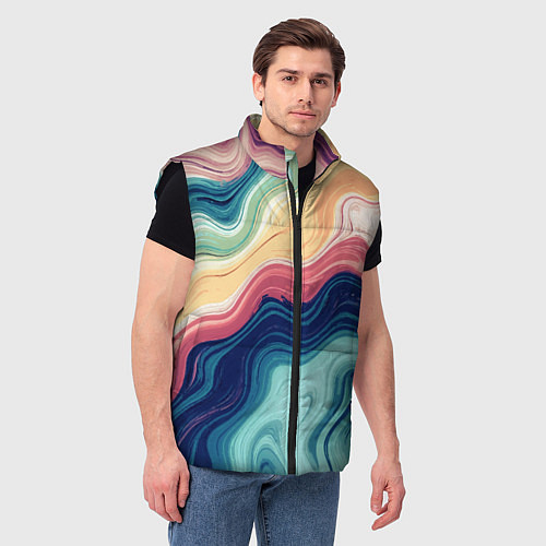 Мужской жилет Абстрактные волнистые линии синий / 3D-Черный – фото 3
