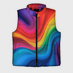 Мужской жилет Смесь ярких красок волнистыми линиями, цвет: 3D-черный