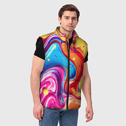 Мужской жилет Смесь красно-жёлто-голубых масляных красок абстрак, цвет: 3D-черный — фото 2