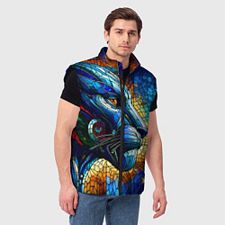 Мужской жилет Морда космической пантеры - неоновое свечение, цвет: 3D-черный — фото 2