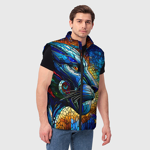 Мужской жилет Морда космической пантеры - неоновое свечение / 3D-Черный – фото 3