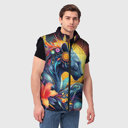 Мужской жилет Сказочная пантера - нейроарт фантазия / 3D-Черный – фото 3