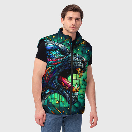 Мужской жилет Космический оборотень - витраж / 3D-Черный – фото 3