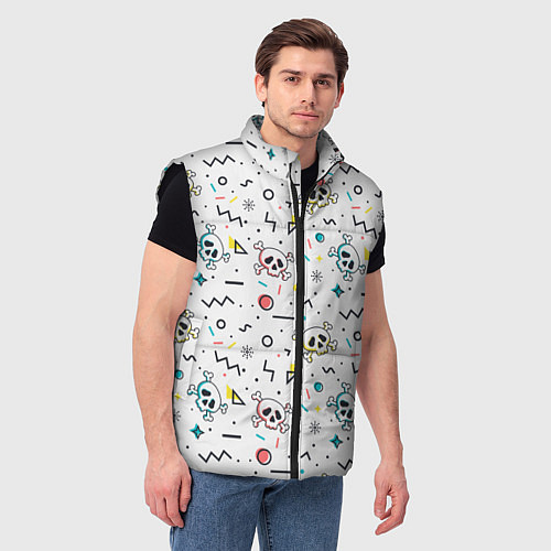 Мужской жилет Паттерн с черепами и геометрическими фигурами на Х / 3D-Черный – фото 3