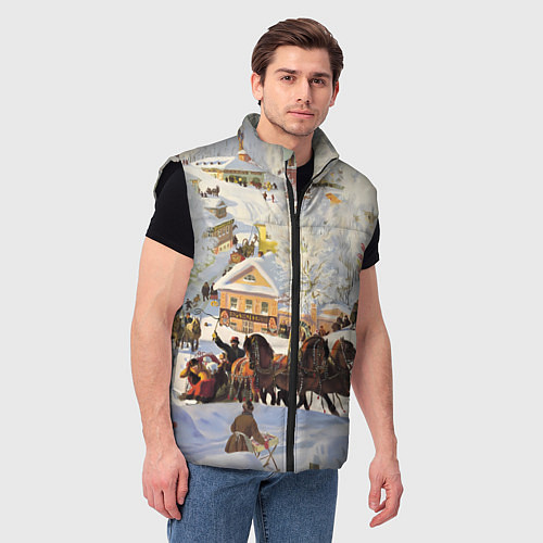 Мужской жилет Русская тройка зимой - картина Масленица Кустодиев / 3D-Черный – фото 3