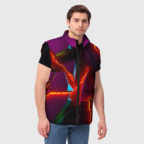 Мужской жилет Fractures multicolored tiles / 3D-Черный – фото 3