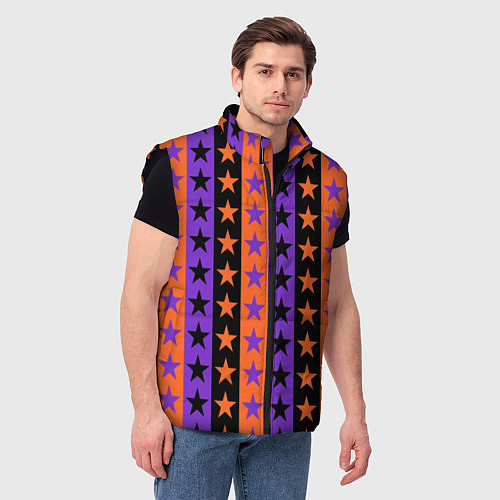 Мужской жилет Звёзды Хэллоуина паттерн полосатый / 3D-Черный – фото 3