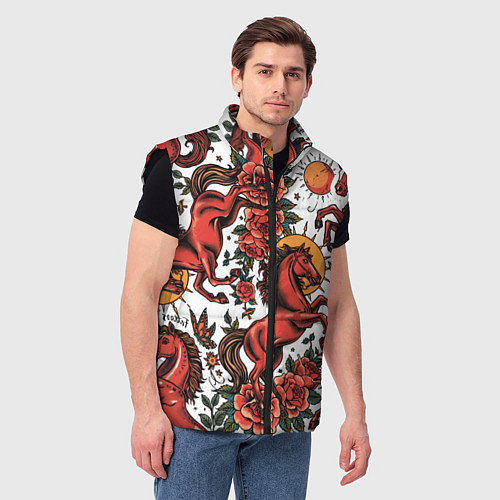Мужской жилет Красный конь в стиле татуировки / 3D-Черный – фото 3