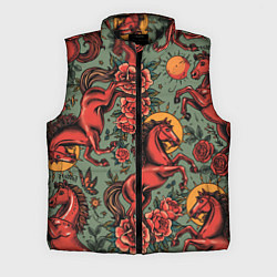Мужской жилет Красный конь и розы, цвет: 3D-черный