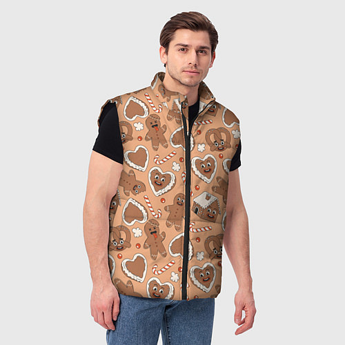 Мужской жилет Паттерн с новогодним печеньем / 3D-Черный – фото 3