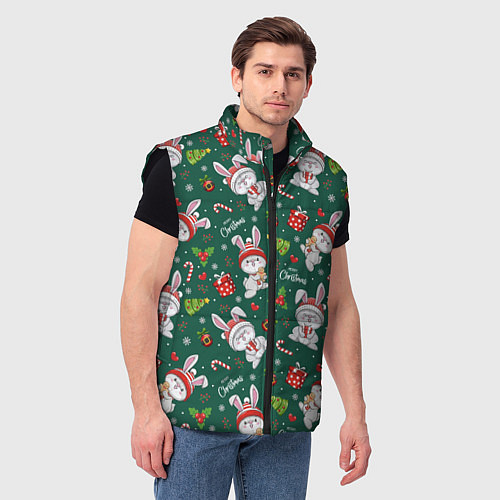 Мужской жилет Новогодние зайчики / 3D-Черный – фото 3