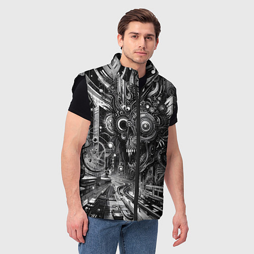 Мужской жилет Cyber urban skull - ai art fantasy / 3D-Черный – фото 3