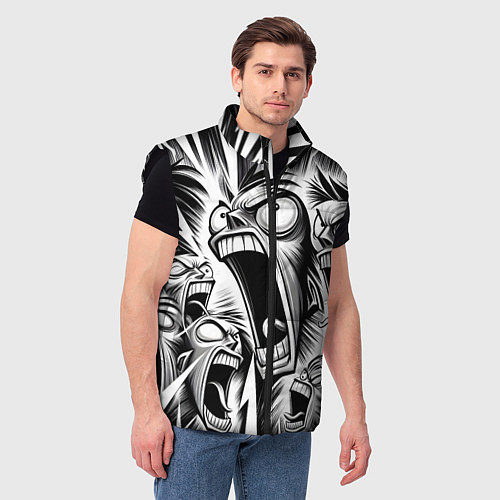 Мужской жилет Орущие рожицы и чёрные молнии - нейроарт / 3D-Черный – фото 3