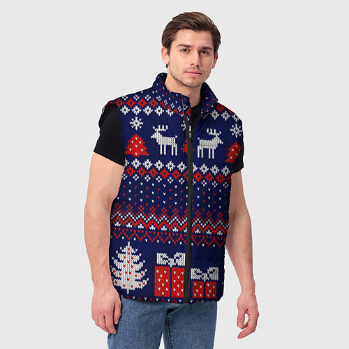Мужской жилет Новогодний вязаный паттерн / 3D-Черный – фото 3