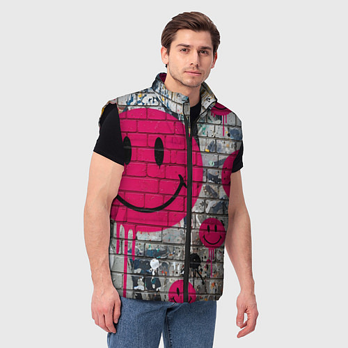 Мужской жилет Розовые смайлы граффити / 3D-Черный – фото 3