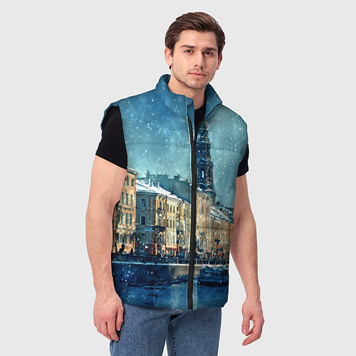 Мужской жилет Снегопад в Санкт-Петербурге / 3D-Черный – фото 3