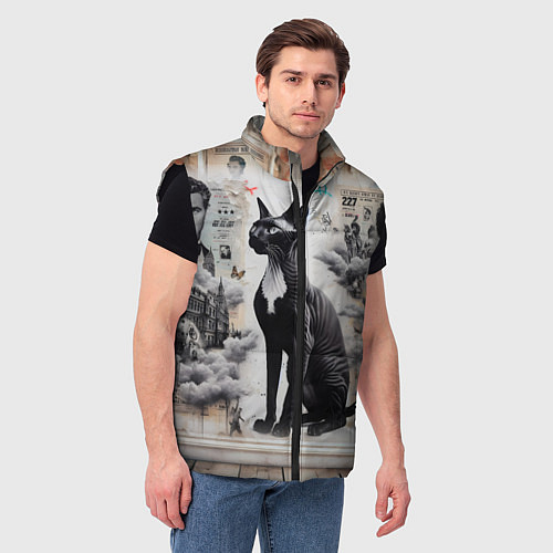 Мужской жилет Кошка Корниш-рекс - ретро граффити / 3D-Черный – фото 3