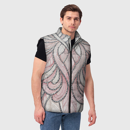 Мужской жилет Нежно розовый орнамент из перьев / 3D-Черный – фото 3