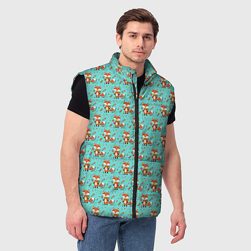 Мужской жилет Лисица среди листьев и цветов паттерн / 3D-Черный – фото 3