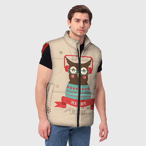 Мужской жилет Сова в наушниках / 3D-Красный – фото 3