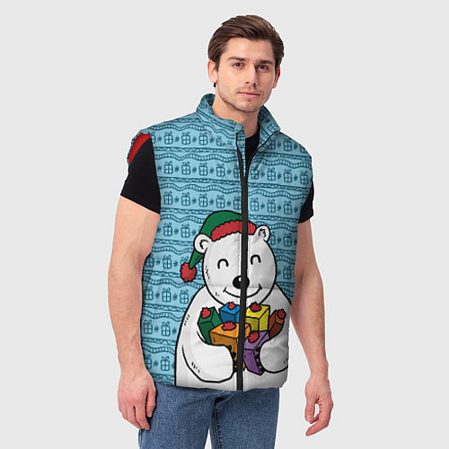 Мужской жилет Новогодний мишка / 3D-Красный – фото 3