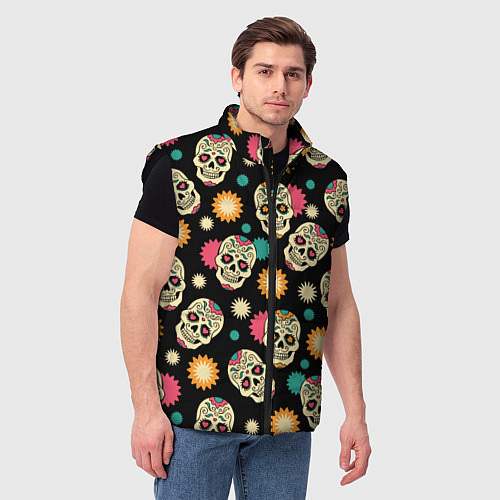 Мужской жилет День мертвецов - черепа / 3D-Черный – фото 3