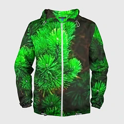 Ветровка с капюшоном мужская Зелёная ель, цвет: 3D-белый
