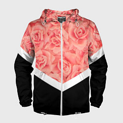 Ветровка с капюшоном мужская Розовые розы, цвет: 3D-белый