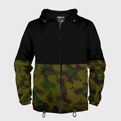 Ветровка с капюшоном мужская Лесной Камуфляж 1, цвет: 3D-черный