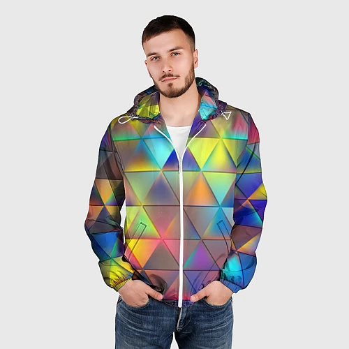 Мужская ветровка Разноцветные треугольники / 3D-Белый – фото 3