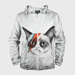 Ветровка с капюшоном мужская David Bowie: Grumpy cat, цвет: 3D-белый
